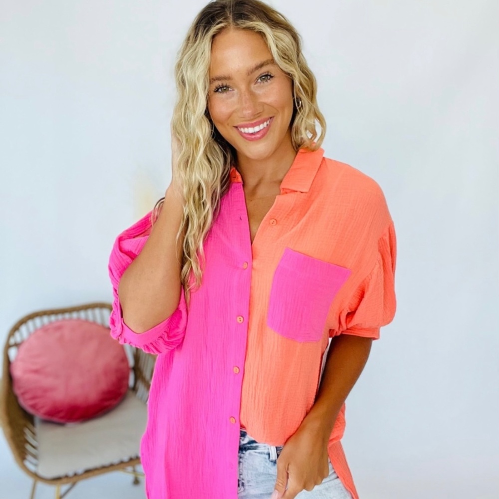 Gee Gee NWT Coral and Pink Color-block Tunic - Picture 2 of 2